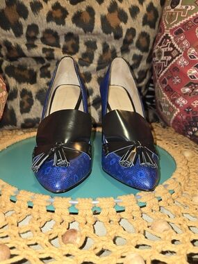 Blue Black Zara Woman Snake Tassel Oxford Loafer Pump 40